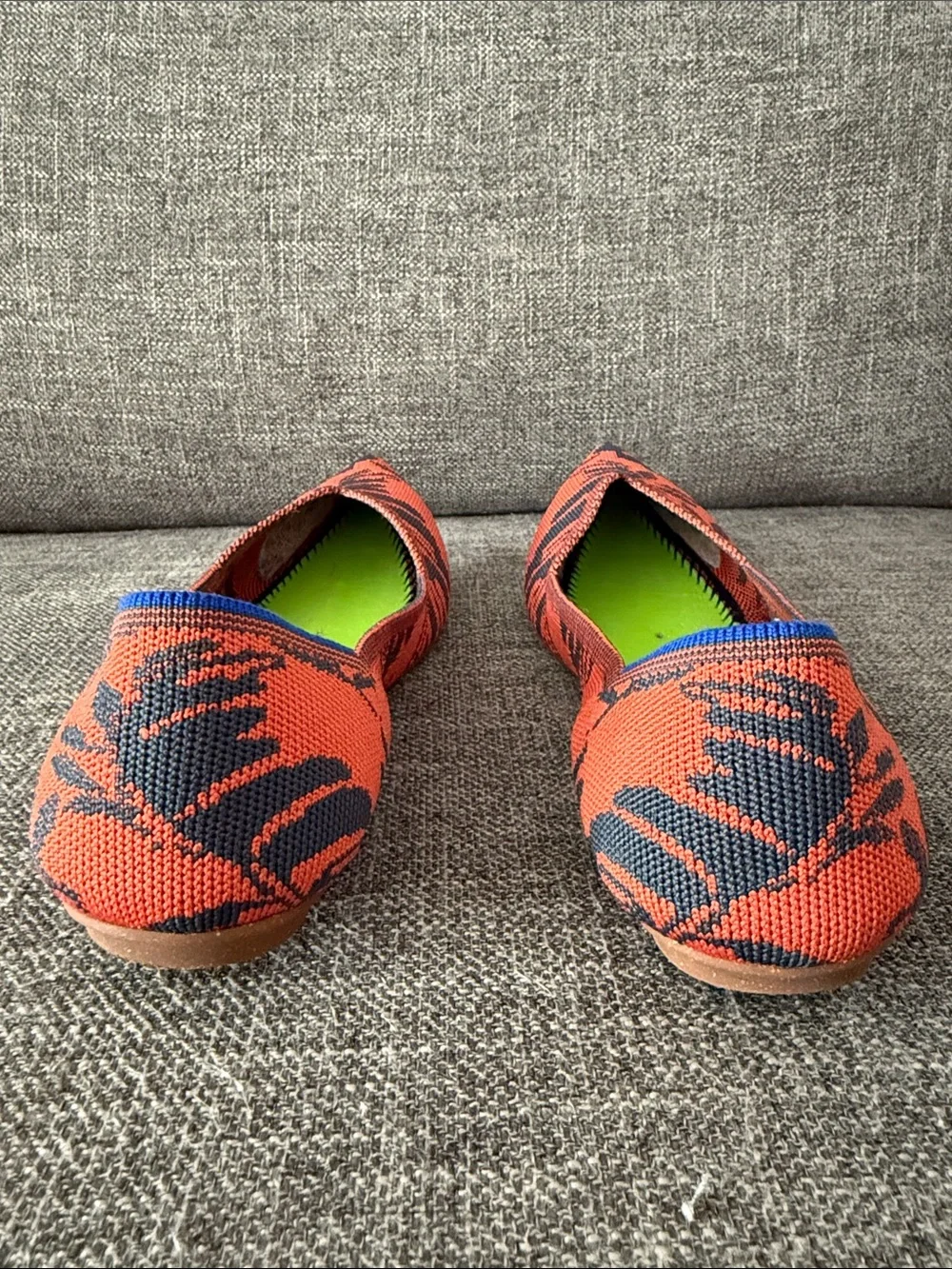 Rothy's Pointed Knit Flats in Orange, Navy & Lime